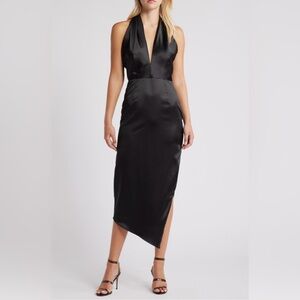 Lulu's Black Asymmetrical Plunge Sheath Dress